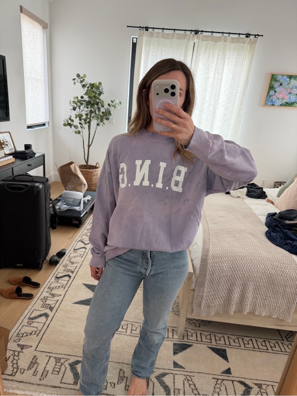 Anine Bing Lavender B.I.N.G. Jaci Relaxed Crewneck Sweatshirt
